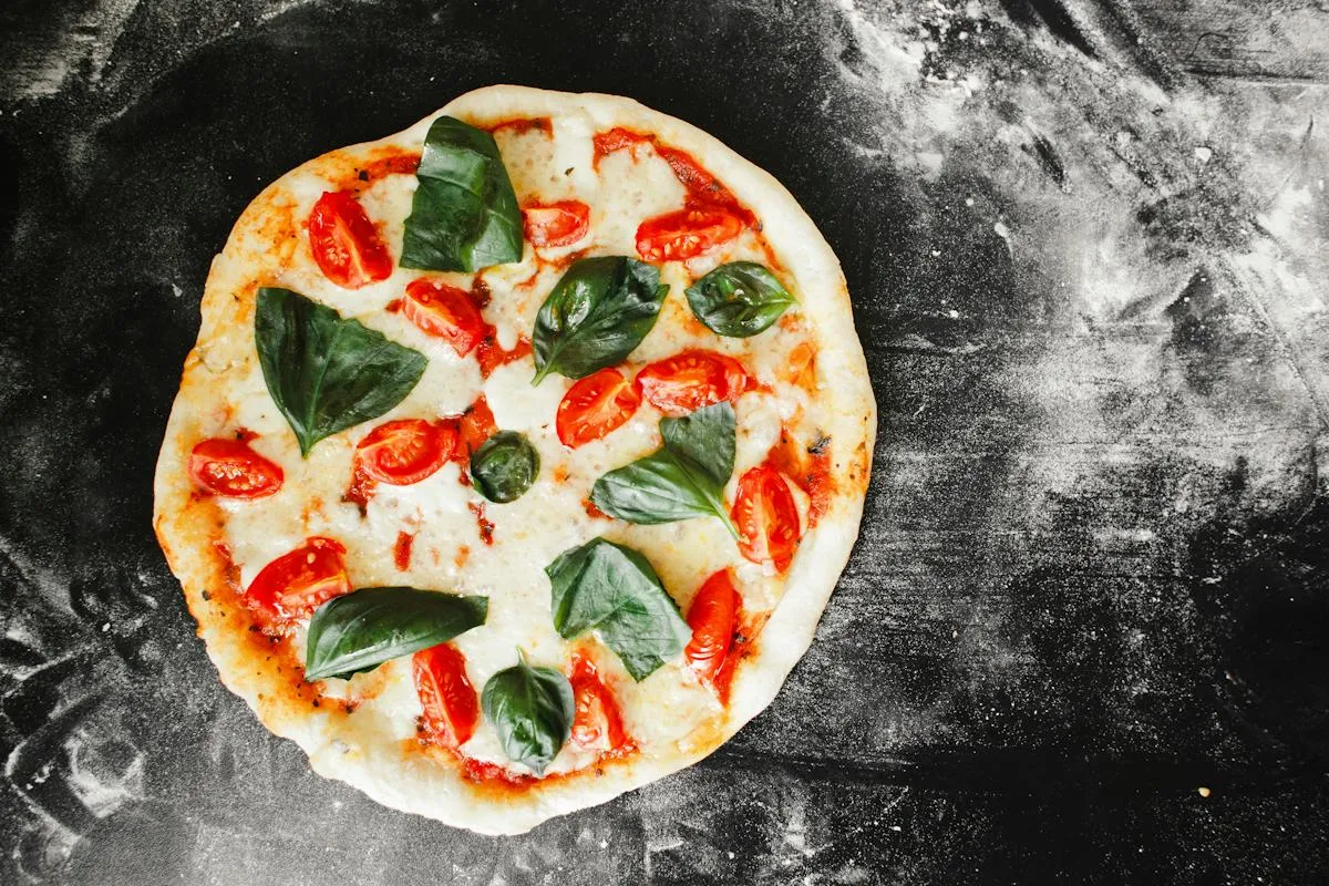 Margherita-style pizza with basil